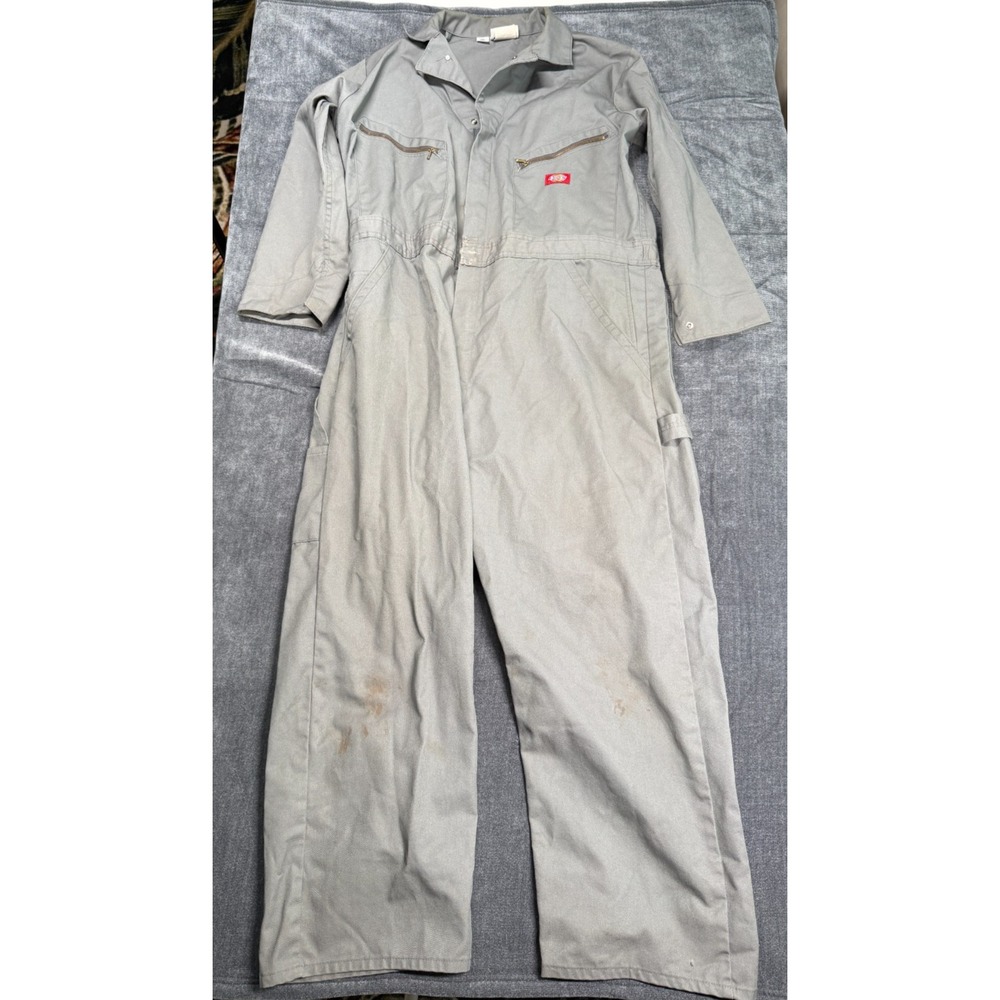 Dickies Coveralls Mens 46 Short Gray Workwear Jumpsuit Mechanic Utility USA